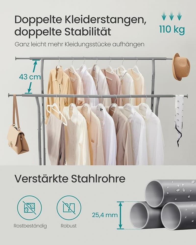 Garderobe Kleiderständer auf Rollen Garderobenständer Metall Garderobenstange Kleiderstange – 3