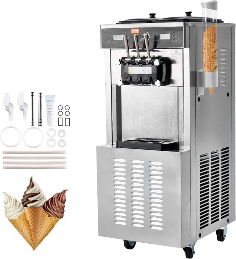 Kommerzielle Eismaschine Softeismaschine 34–44 L/h Leistung 1850W freistehend 3 Geschmacksrichtungen