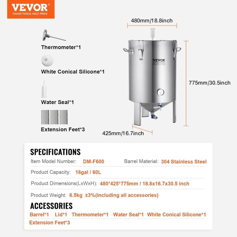 Braueimer Bierbrauanlage Bierbraugerät Kessel aus Edelstahl 60 L Bierfermenter Fermenter zum Brauen – 3