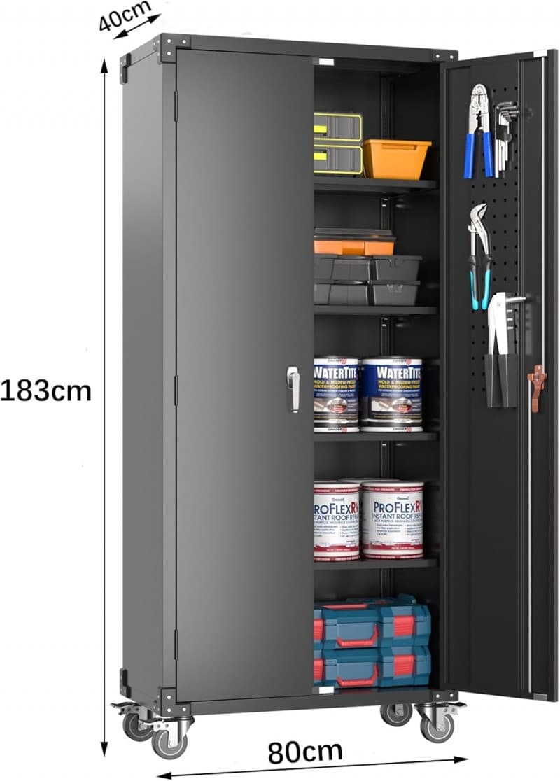 Metallschrank Stahlschrank Messeschrank Wertschrank Räder Pegboard abschließbar 4 höhenverstellbar – 4
