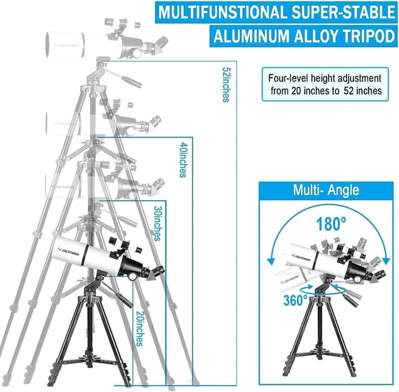Reiseteleskop Teleskop leistungsstarkes Refraktor-Teleskop Astronomie-Einsteiger 80-mm-Öffnung 600 – 4
