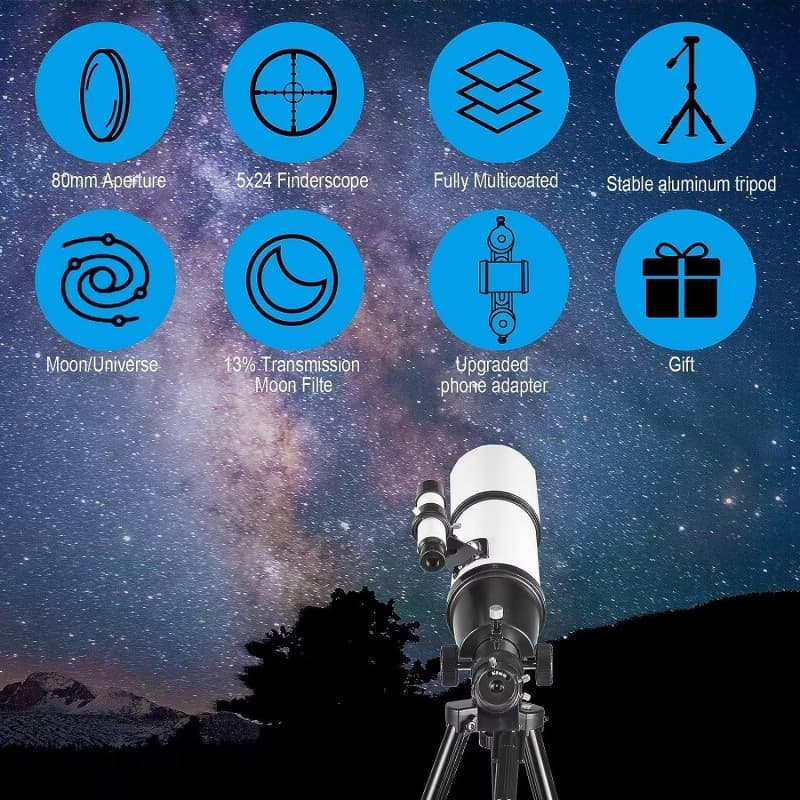 Reiseteleskop Teleskop leistungsstarkes Refraktor-Teleskop Astronomie-Einsteiger 80-mm-Öffnung 600 – 5