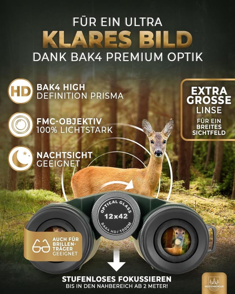 HD Fernglas 12 x 42 Magnesium Fernglas Nitrogenfüllung wasserdicht BAK4 HD Prisma + FMC Objektiv – 5