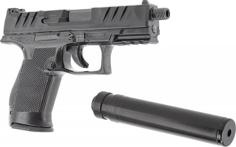 Pistole mit Schalldämpfer Airsoft Waffe 6 mm Federdruck < 0,5J Schalldämpfer-Attrappe 2 Magazine – 3