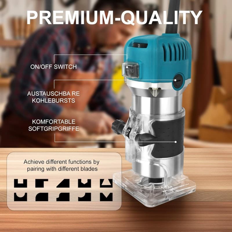Holzfräse Oberfräse Electric Fräsmaschine Kantenfräse Handpalmenfräse mit Koffer 800 W 330000 R/min – 2