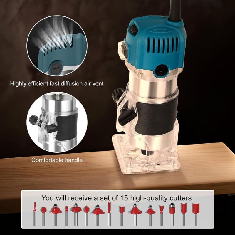 Holzfräse Oberfräse Electric Fräsmaschine Kantenfräse Handpalmenfräse mit Koffer 800 W 330000 R/min – 4