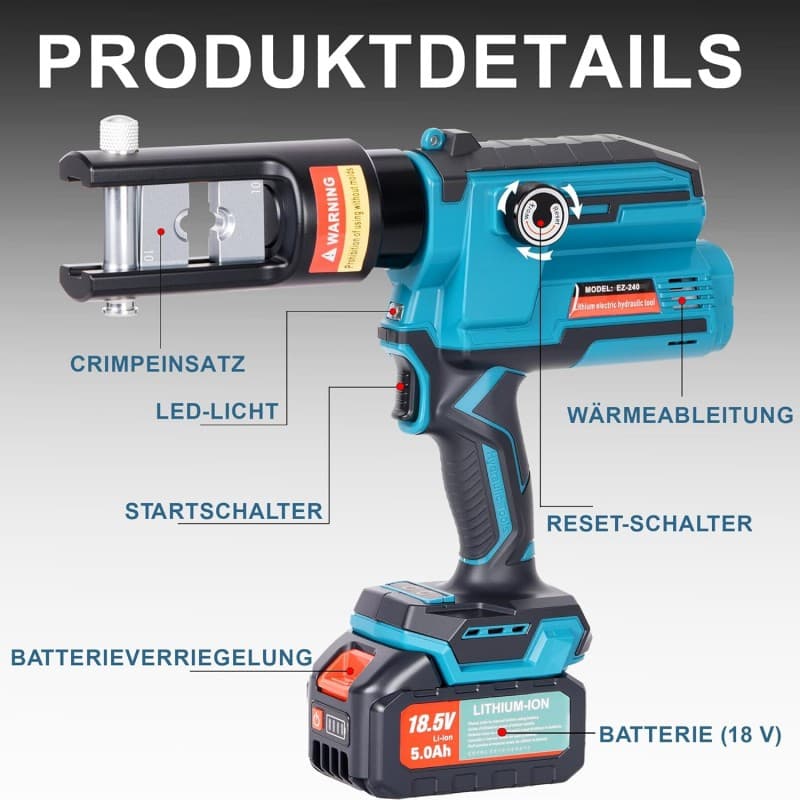 Crimpzange Kabelschuhpresse Crimpmaschine elektrisch wiederaufladbar hydraulisch tragbar 18V Lithium – 4