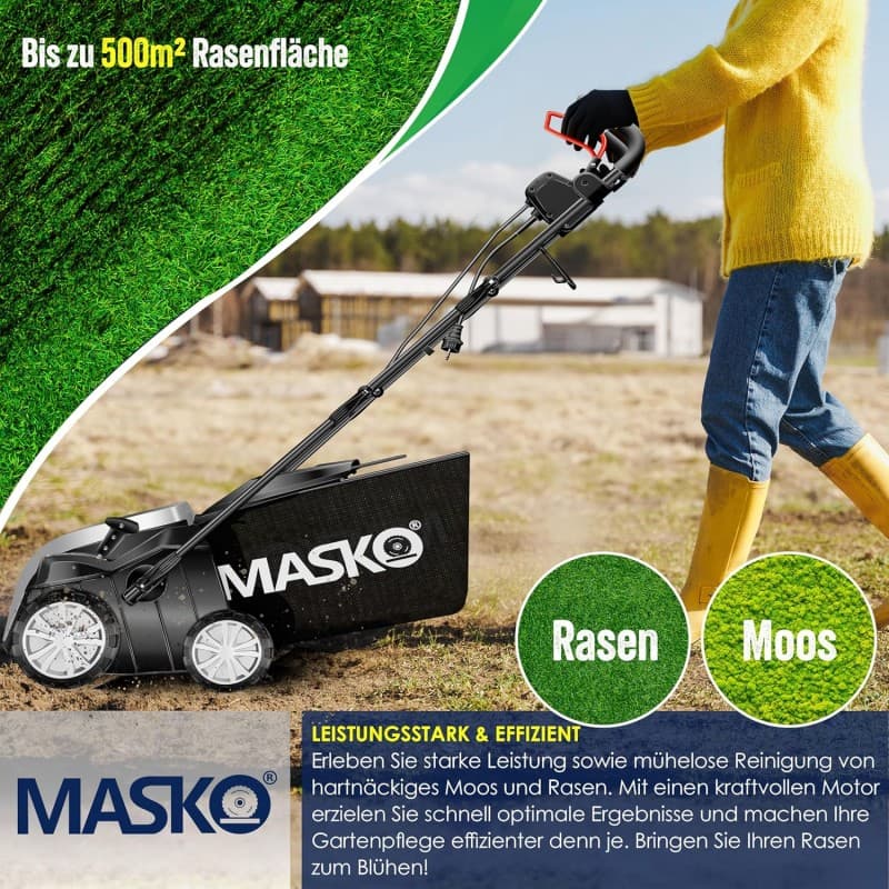 Vertikutierer 2 in 1 Elektro Rasenlüfter 1800 W 40 cm Arbeitsbreite 55 L Fangkorb mit Lüfterwalze – 4