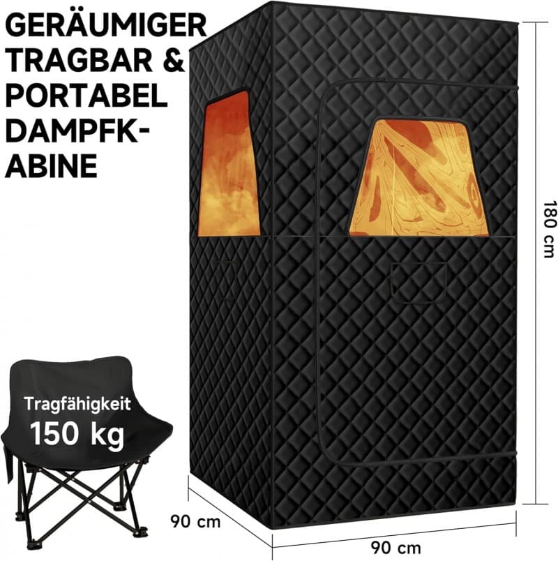 Dampfsauna mobil für Zuhause mit 3L/1500W Dampferzeuger 9 Wärmestufen inkl. Fernbedienung Klappstuhl – 2