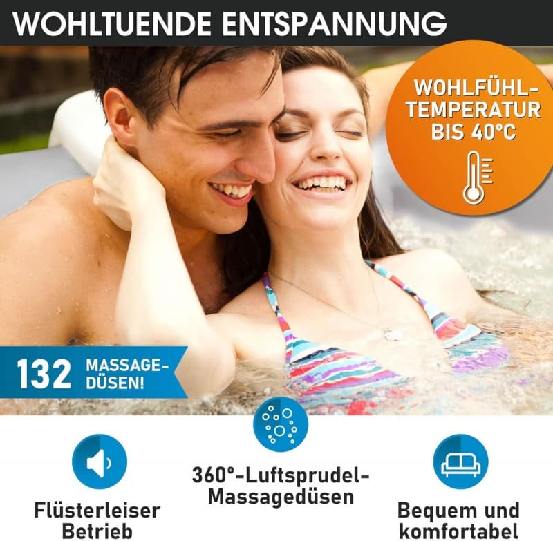 Spa Whirlpool aufblasbar 4 Personen 180 x 70 cm In- Outdoor Pool 40°C ganzjährig 118 Massagedüsen – 3