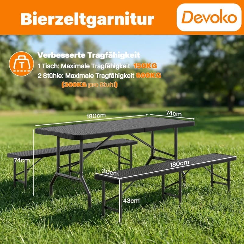 Festzeltgarnitur Camping-Klapptisch Bierzeltgarnitur klappbar faltbares 3-teiliges Set 1 Camping – 2