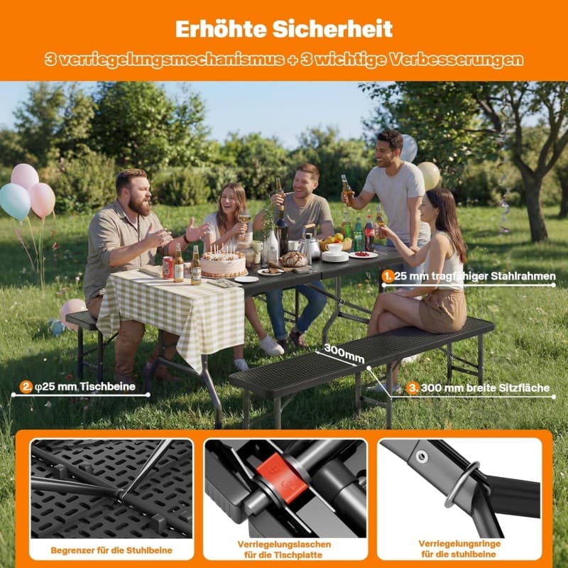 Festzeltgarnitur Camping-Klapptisch Bierzeltgarnitur klappbar faltbares 3-teiliges Set 1 Camping – 3
