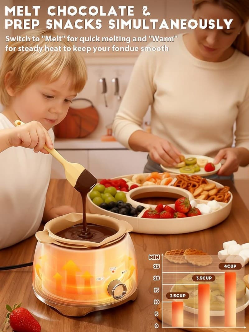 Schokofondue Set elektrisch 800 ml Schokoladenschmelzer mit drehbarer Servierschale Fondueset – 3