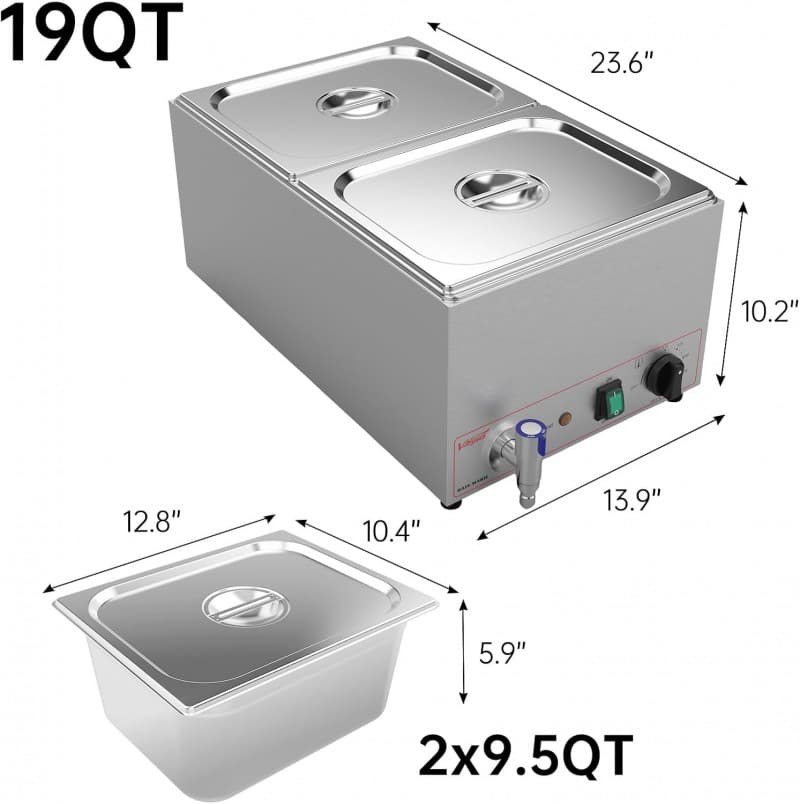 Edelstahl Bain Marie Speisewärmer 2 Sektionen 18L Buffet professionell Dampftisch mit Deckel – 3