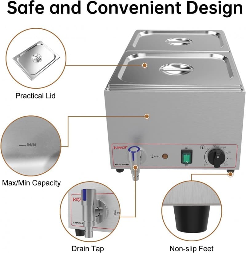 Edelstahl Bain Marie Speisewärmer 2 Sektionen 18L Buffet professionell Dampftisch mit Deckel – 4