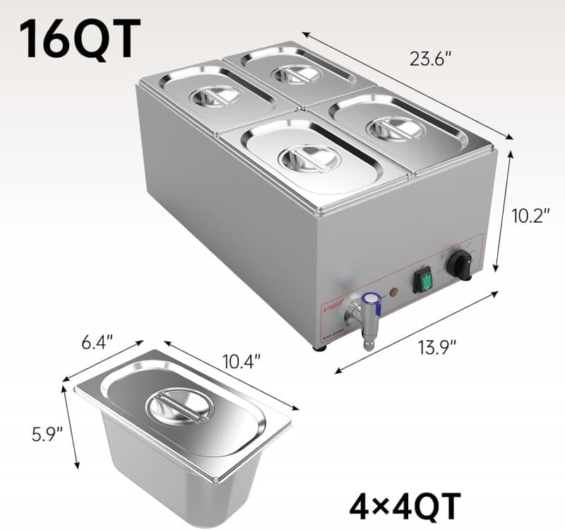 Gewerblicher Speisewärmer 4er Edelstahl Bain Marie 4 Behälter 15 L Buffet professionell Dampftisch – 3