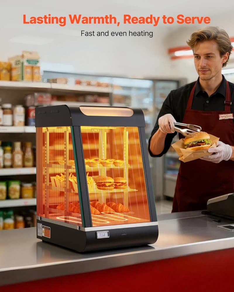 Wärmetheke 3-stöckig 57 L Warmhaltevitrine 800 W Warmhaltetheke 30–85 °C Speisenwärmer mit LED – 2
