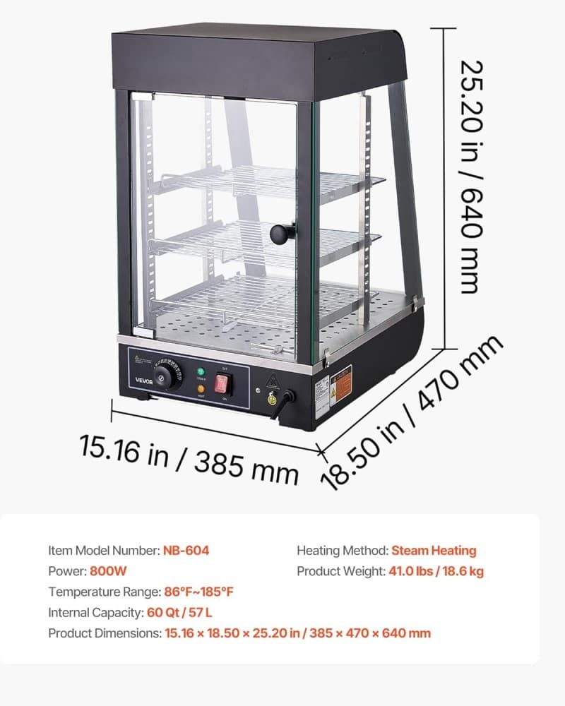 Wärmetheke 3-stöckig 57 L Warmhaltevitrine 800 W Warmhaltetheke 30–85 °C Speisenwärmer mit LED – 3