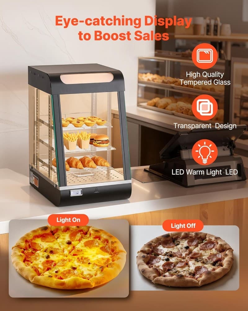 Wärmetheke 3-stöckig 57 L Warmhaltevitrine 800 W Warmhaltetheke 30–85 °C Speisenwärmer mit LED – 5