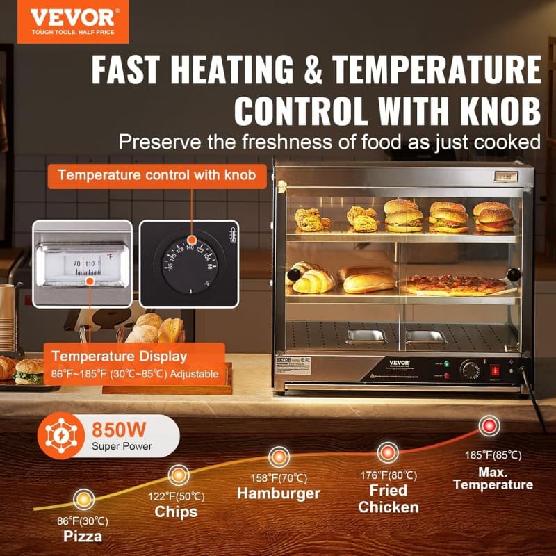 111 L Speisenwärmer 2-stufig kommerziell 850 W Speisenwärmer mit gehärtetem Glas und Dampfheizung – 2