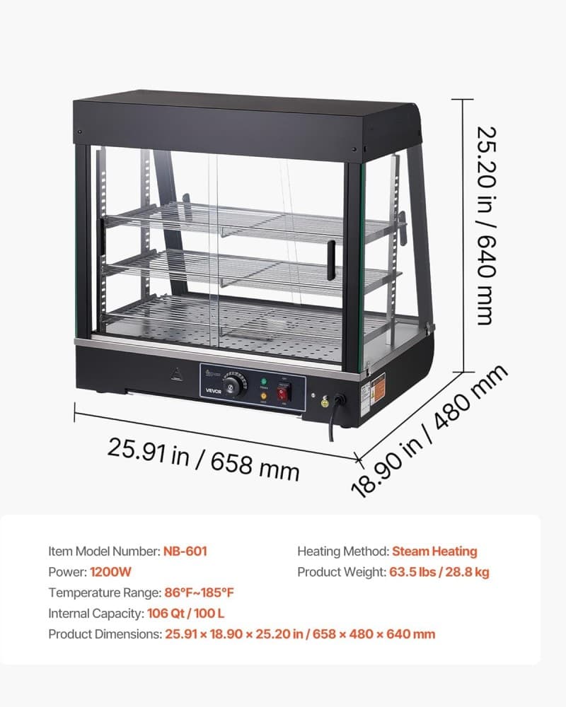 Warmhaltevitrine 100 L Wärmetheke 3-stöckig 1200 W Warmhaltetheke 30–85 °C Speisenwärmer LED-Beleuch – 2