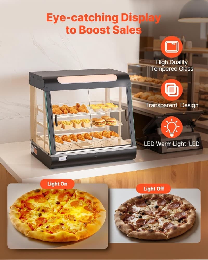 Warmhaltevitrine 100 L Wärmetheke 3-stöckig 1200 W Warmhaltetheke 30–85 °C Speisenwärmer LED-Beleuch – 3