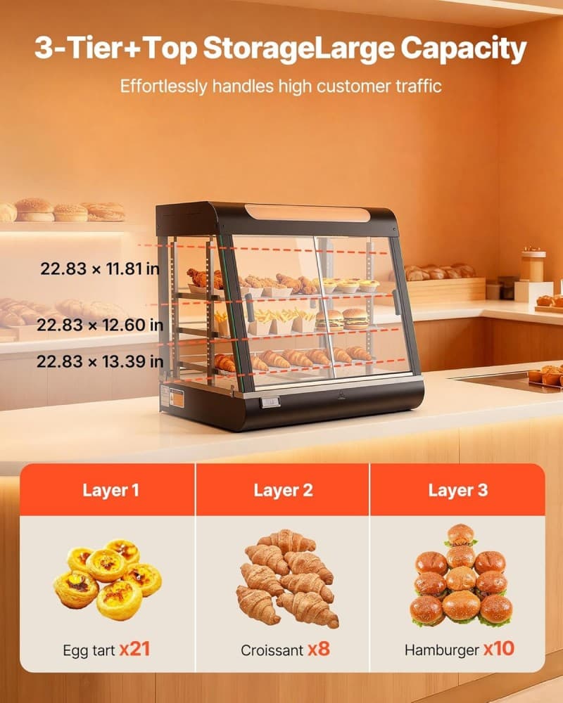 Warmhaltevitrine 100 L Wärmetheke 3-stöckig 1200 W Warmhaltetheke 30–85 °C Speisenwärmer LED-Beleuch – 4