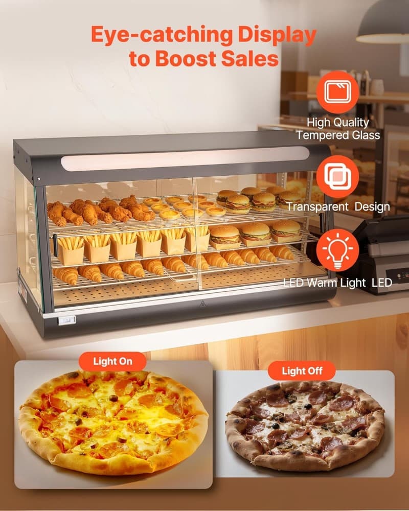 Wärmetheke 180 L 3-stöckig Warmhaltevitrine 1600 W Warmhaltetheke 30–85 °C Speisenwärmer LED-Beleuch – 2