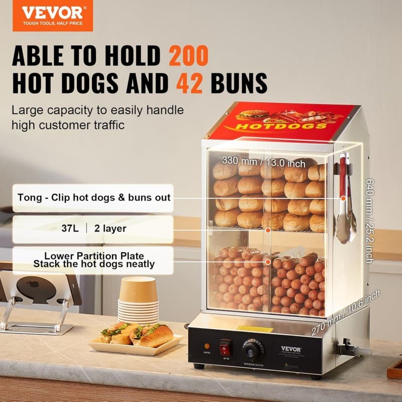 Hot Dog Dampfgarer 37 L 2-stufiger 30°C – 85°C Hot Dog Hütten-Dampfgarer Temperaturregelung – 2