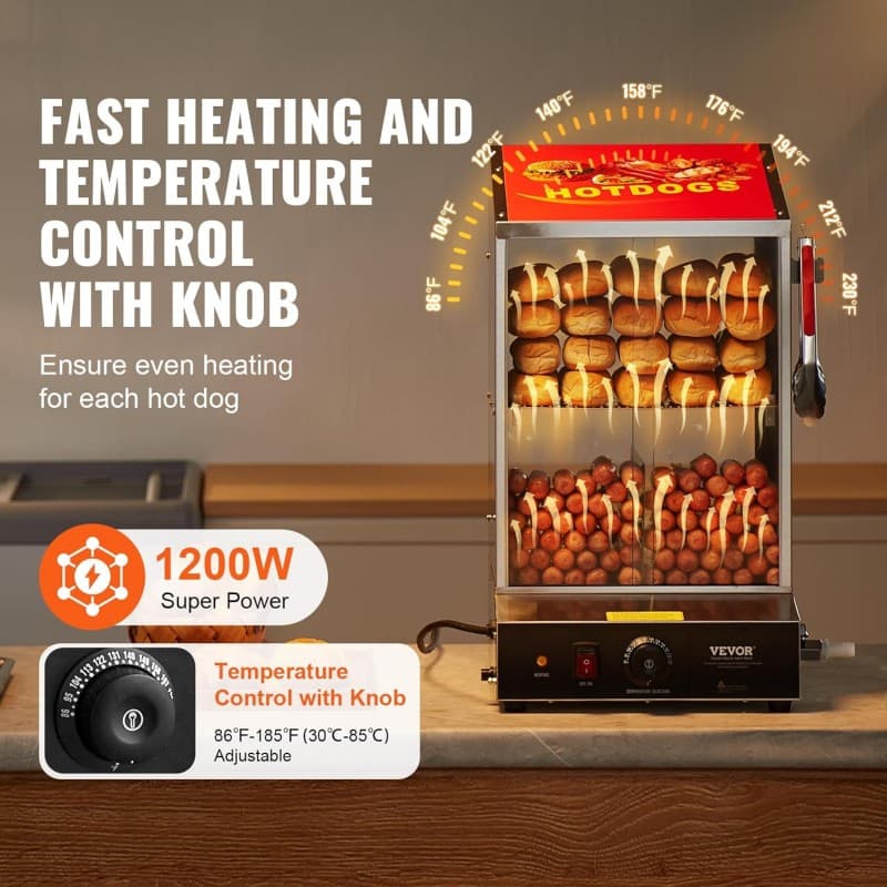 Hot Dog Dampfgarer 37 L 2-stufiger 30°C – 85°C Hot Dog Hütten-Dampfgarer Temperaturregelung – 3