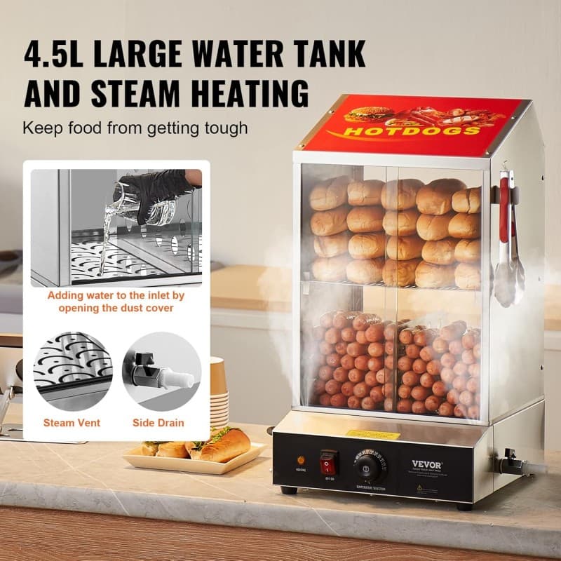 Hot Dog Dampfgarer 37 L 2-stufiger 30°C – 85°C Hot Dog Hütten-Dampfgarer Temperaturregelung – 4