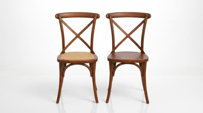Exklusiver Crossback Stuhl mieten – Rustikaler Holzstuhl für Vintage-Hochzeiten & Events
