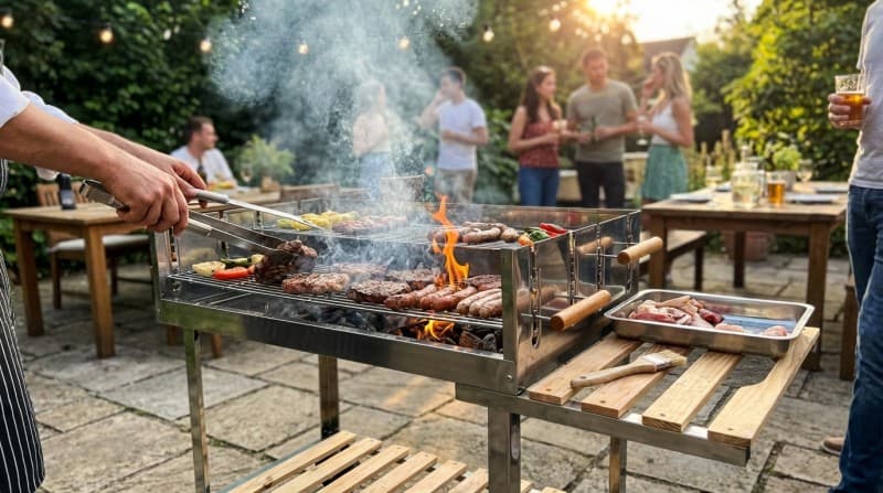 Großer Holzkohlegrill (100x60 cm) & Gasgrill mit 3 Heizzonen – Inklusive Reinigung – 4