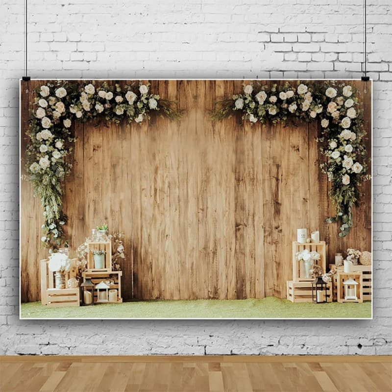 Hochzeit Hintergrund B 3 x 2 m für Fotografie Garten rustikales Holz Hochzeitstag Fotostudio Zubehör – 2