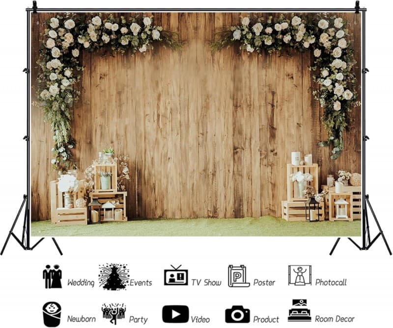 Hochzeit Hintergrund B 3 x 2 m für Fotografie Garten rustikales Holz Hochzeitstag Fotostudio Zubehör – 3