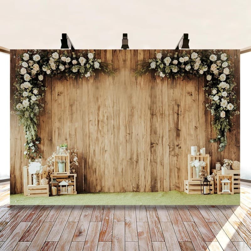 Hochzeit Hintergrund B 3 x 2 m für Fotografie Garten rustikales Holz Hochzeitstag Fotostudio Zubehör – 4