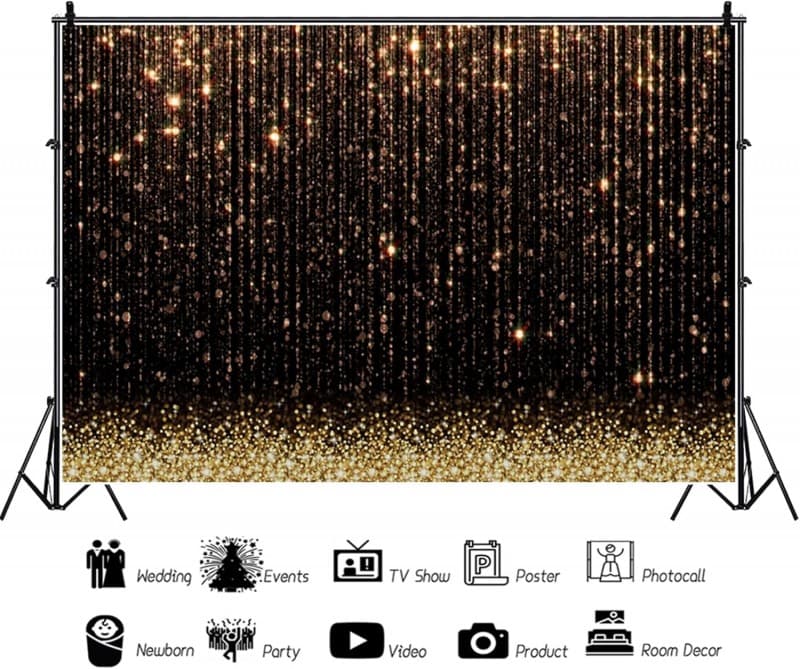 Gold Hintergrund E 3 x 2 m goldener Glitter Partikel Schwarz Traum Foto Vinyl Fotobox Geburtstag – 5