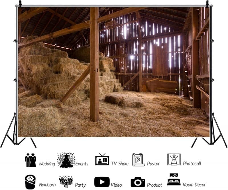 Hölzerne Scheune Foto Hintergrund 3x2m Weinlese Stroh innen Fotografie Hintergrund für Fotoshooting – 3