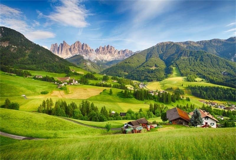 Naturlandschaft Hintergrund Foto 3 x 2 m Vinyl Foto Berg Gras Haus blauer Himmel Fotografie Fotoshoo – 2
