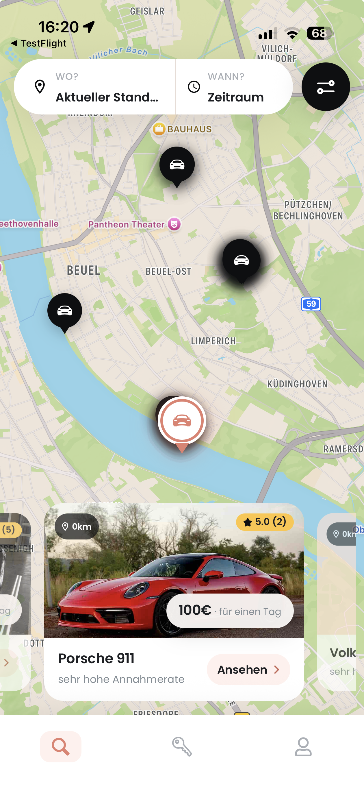 Shary App — Karte mit Listing